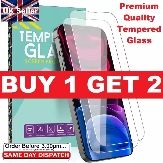 Tempered Glass Screen Protector iPhone 14 13 12 11 Pro Max Mini XR X PACK OF 2