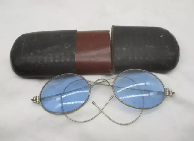 Antike Drahtbrille Sonnenbrille „Blaue Gläser“ Etui Optiker Morlock Nürnberg