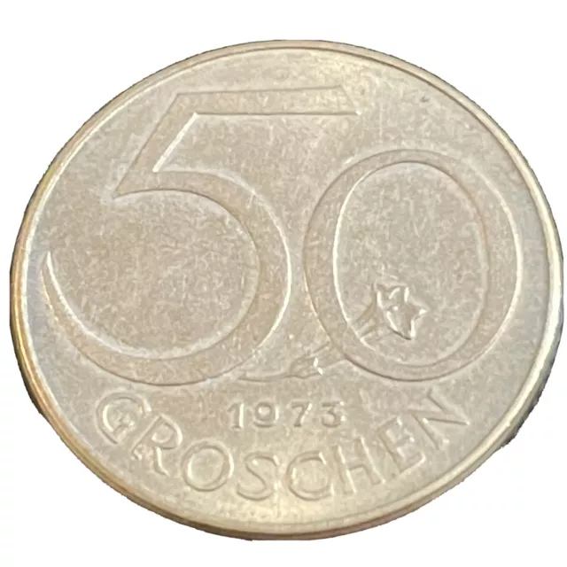 Austria 50 Groschen Coin 1973 Second Republic Aluminum Bronze 19.5mm KM # 2889 3