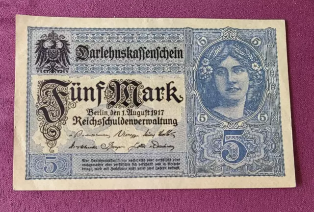 Darlehenskassenschein 5 Mark UNC 1.Aug.1917