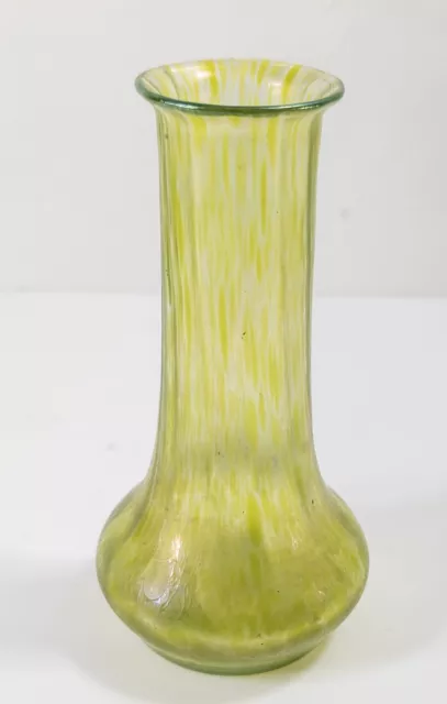 Antique Bohemian Loetz Type Green Iridescent Glass Vase, Kralik