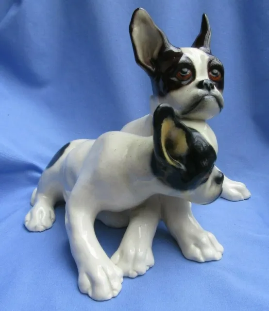 FRENCH BULLDOG AUSTRIA DOG PAIR 9" figurine 1930s mark