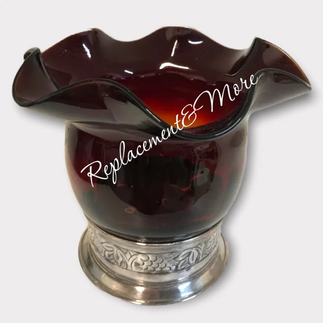 VINTAGE HURRICANE FOOTED Art Glass Vase Candle Holder Ruby Red Clear