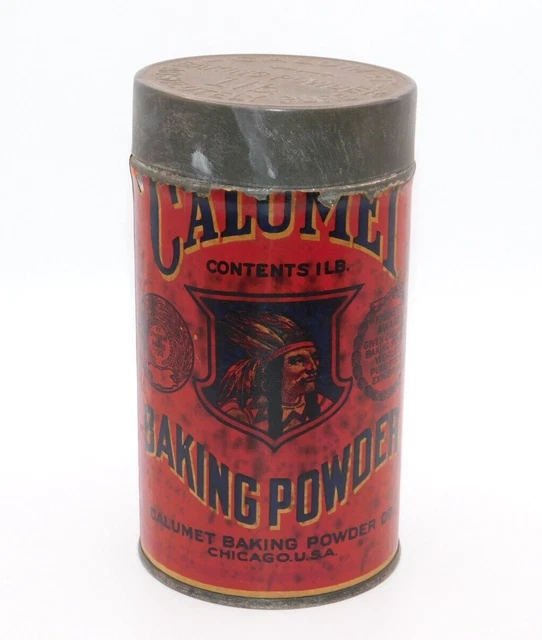 Vintage CALUMET 1 lb Baking Powder Tin Can with Lid