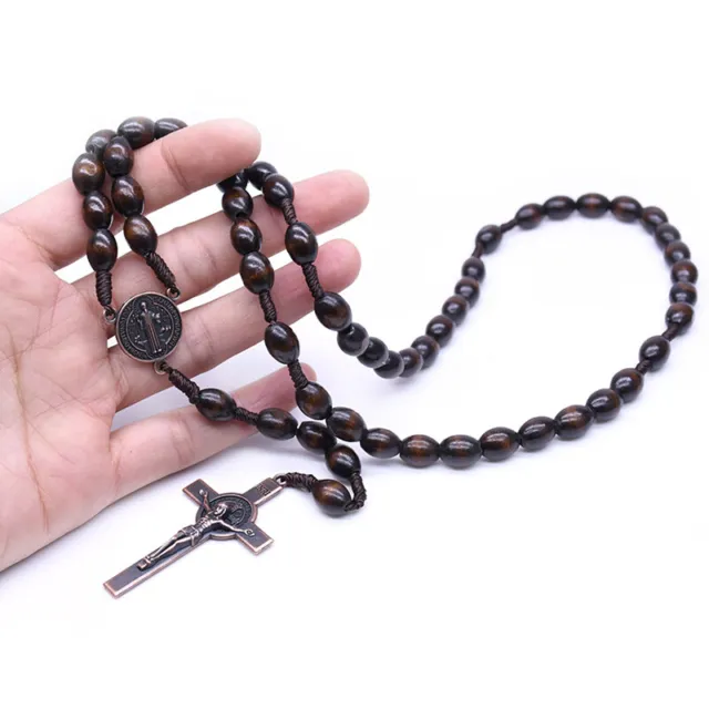 Vintage Gesù Croce perle di legno cattoliche preghiera religiosa appendice-EL
