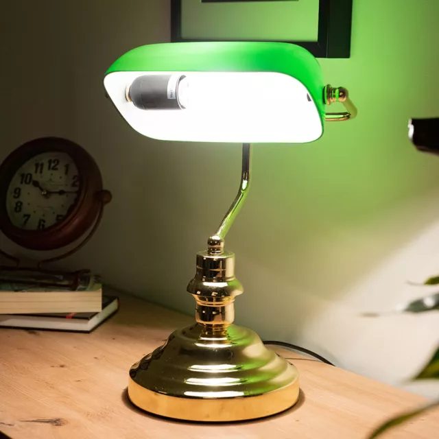 Lampe de Bureau Lampe de Banquier Verre Abat-Jour Vert Antique Table Réglable