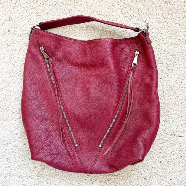 REBECCA MINKOFF Pebbled Leather Burgundy Hobo Shoulder Bag