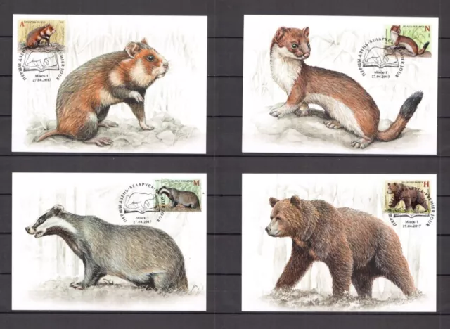 Belarus 2017 Mi BY 1189-92 - Mammals (hamster, stoat, badger, bear)- 4 maxicards