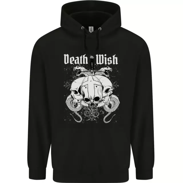 Death Wish Skulls Snakes Biker Gothic Demon Childrens Kids Hoodie