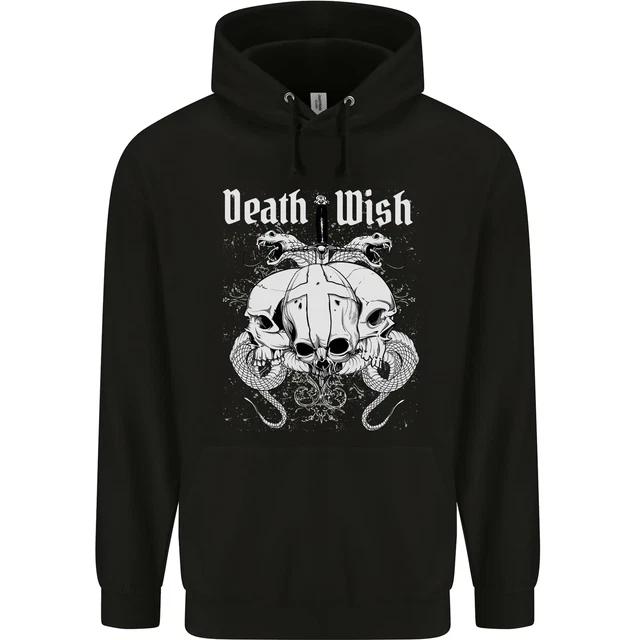 Death Wish Skulls Snakes Biker Gothic Demon Childrens Kids Hoodie