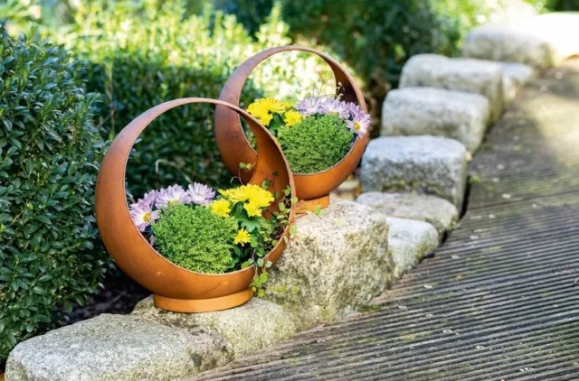 pots pour plantes pour jardin en forme de boules en métal rouillé par lot de 2 3