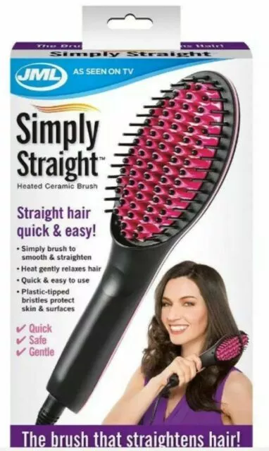 JML Simply Straight Ceramic Heat Straightener Hair Brush Comb - Black