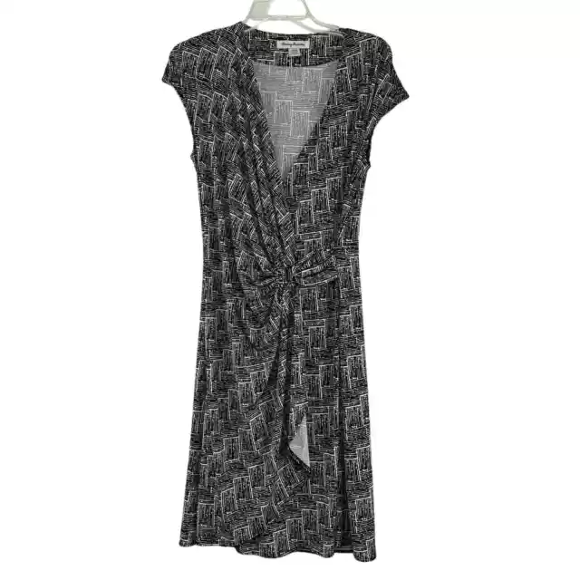 Tommy Bahama Faux Wrap Dress Womens Size M Black White Midi Sleeveless