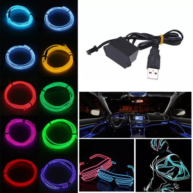 LED Neon Light Glow EL Wire String Strip Rope Tube Decor Party +USB Controller