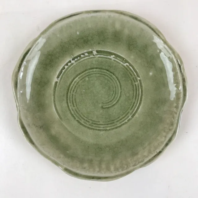 Japanese Ceramic Small Plate Vtg Round Pottery Yakimono Green Glaze Kozara PY259