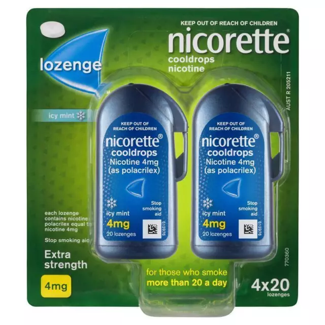 Nicorette Quit Smoking; Cooldrops Nicotine; Icy Mint; 4 x 20 Lozenges