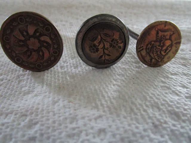 4 Antique Victorian Picture Hangers 3 Brass 1 White Porcelain Nail Type 3