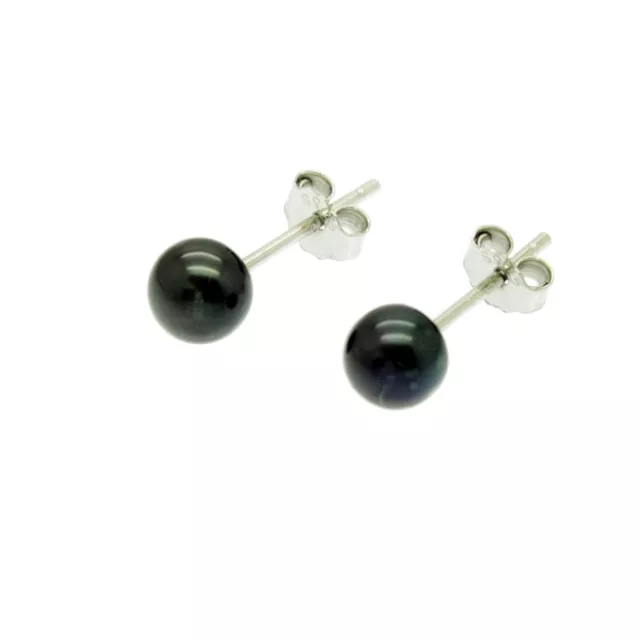 Black Pearl Stud Earrings AA+ Cultured Freshwater Pearls Sterling Silver 4-10mm