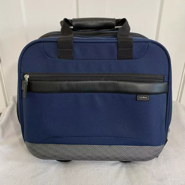 LL Bean Navy Blue Rolling Overnight Computer Carry On Bag Suitcase w/ Hard Sides