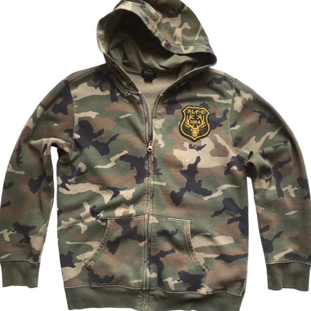 Ralph Lauren Polo RLPC 67 Camo Zip Up Hoodie Jacket Boys Large Green Distressed Ralph Lauren Polo RLPC 67 Camo Zip Up Hoodie Jacket Boys Large Green Distressed