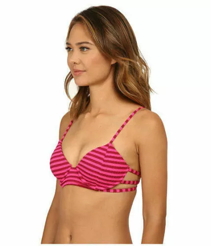 Volcom Broken Lines Triangle Bikini Top in Fiesta Pink (Womens Junior, XLarge)