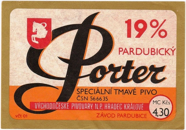 CECOSLOVACCHIA - Etichetta di birra prodotta a Pardubice