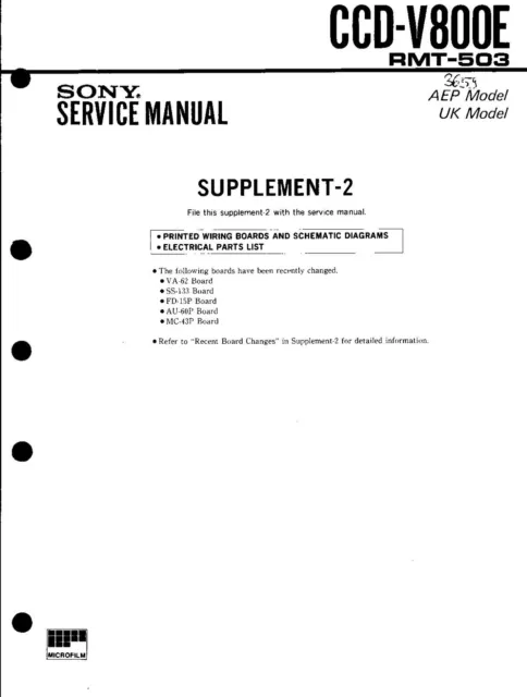 Sony Original Service Manual für CCD- V 800E   Supplement 2