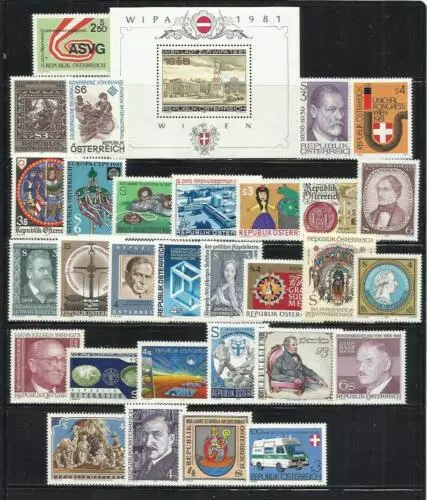 AUSTRIA ÖSTERREICH AUTRICHE 1981 COMPLETE YEAR SET MNH - Sc# 1172/1201 31 STAMPS