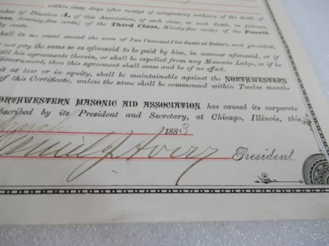 Masonic Certificate Northwestern Aid Association Membership Dated 1893 3