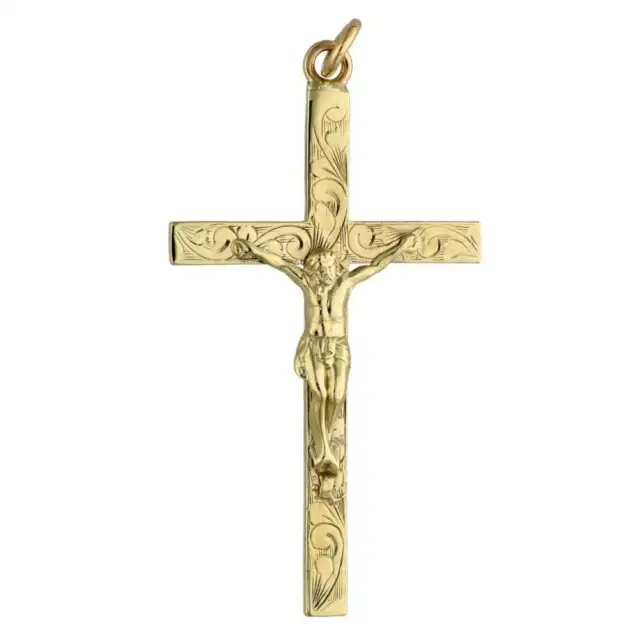 9ct Yellow Gold Patterned Crucifix Pendant - 13.5g