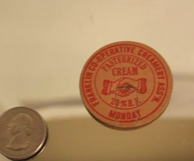 Very Rare Mpls Franklin Co-Operative Creamry Assn  20% B F Cream Cap Staple Tab