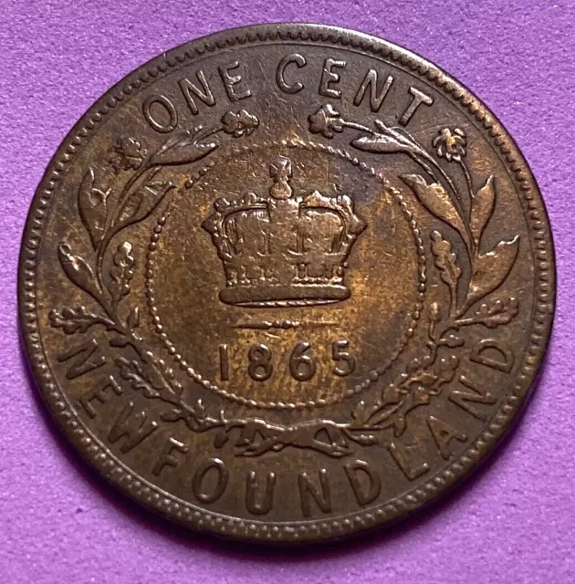 1865 Newfoundland 1 One Cent Coin - VICTORIA - Large Bronze 1 One Penny - FFF