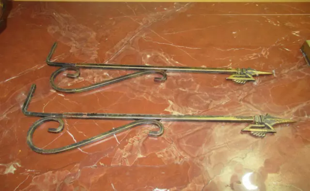 Art Deco Swing Arm Curtain Rods Arrows Set 2 Drapery Rods Antique Metal  Arrows