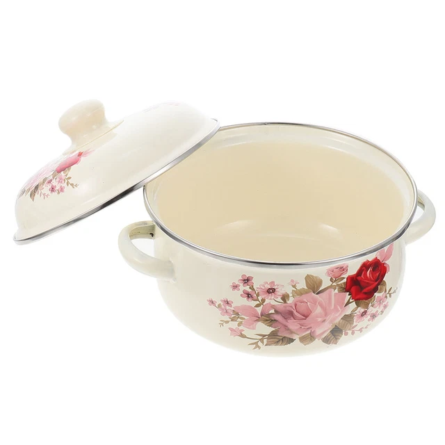 ZENFUN Emaille-Suppentopf Mit Deckel – Retro-Blumenmuster, Antihaftbeschichtet, Für Induktion, Gas & Alle Herdarten, 24 Cm