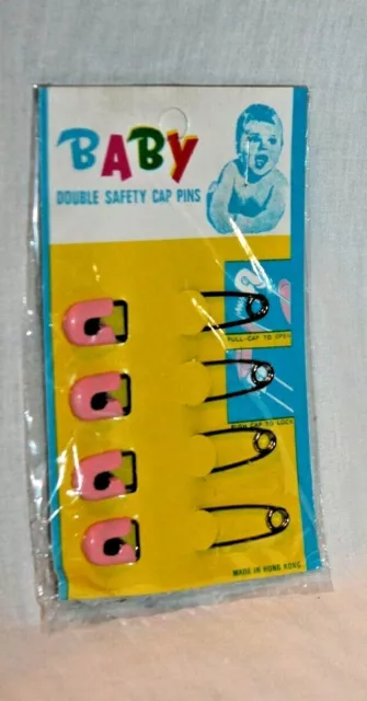 New In Package  Set Of 4 Vintage Baby Double Safety Diaper Pins Pink