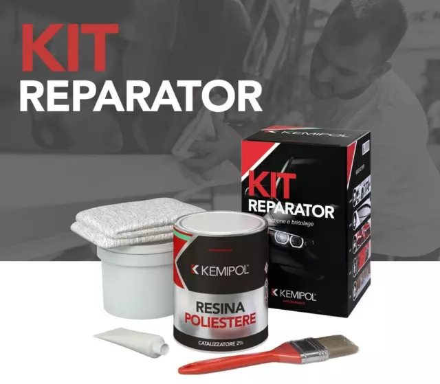 Kit Vetroresina Riparazione Nautica Auto Moto Camper + fibra + pennello da 750ml