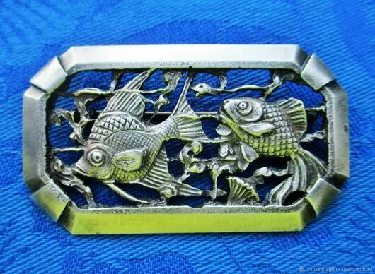 Broche ancienne Deux poissons argent Art Déco Antique brooch Two Art Deco silver