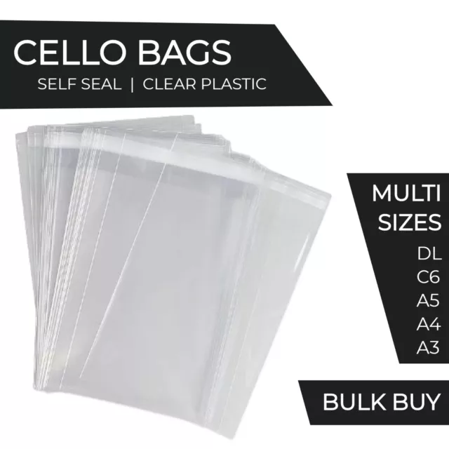 Clear Self Seal Adhesive Cello Bag Cellophane BOPP Plastic Bags DL C6 A5 A4 A3