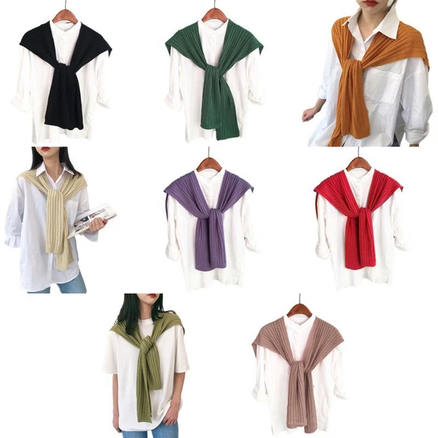 Sciallo scialle donna uomo autunno a costine lavorato a maglia finto ornamento rimovibile colorazione solida