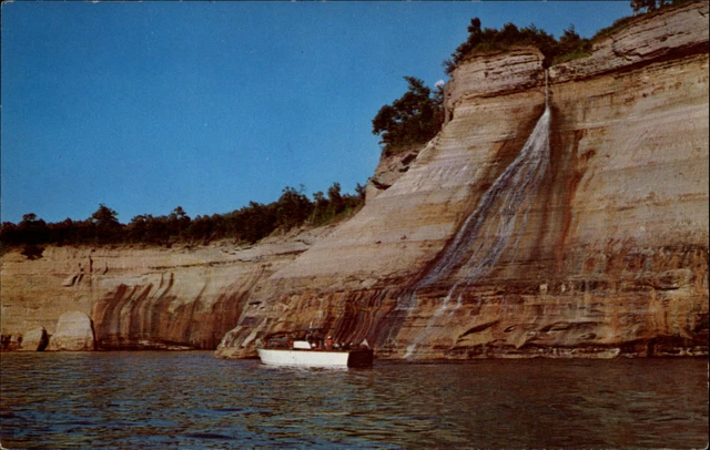 Michigan Munising Pictured Rocks formation Bridal Veil Falls ~ 1950s-60s  sku065