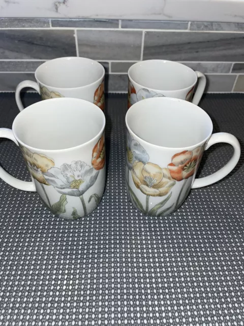 Set Of 4 FITZ And FLOYD PASTEL POPPY 4" Mugs - Flowers Butterflies EUC