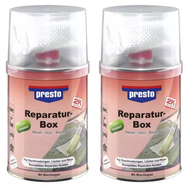 2 x presto Polyesterharz Reparaturbox 1000g inkl. Glasfaservlies 600511