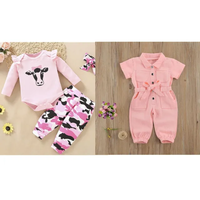 Baby Girls Romper Jumpsuit Toddler Long Sleeve Top Pants Set Outfit 2PCS Clothes
