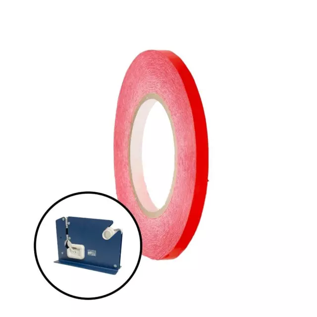 6 Rolls Poly Bag Packing Tape 3/8" x 180 Yards with Dispenser Red Color