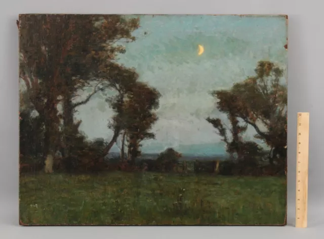 Antique 19thC American Moonlight Nocturnal Tonalist Landscape Oil Painting, NR