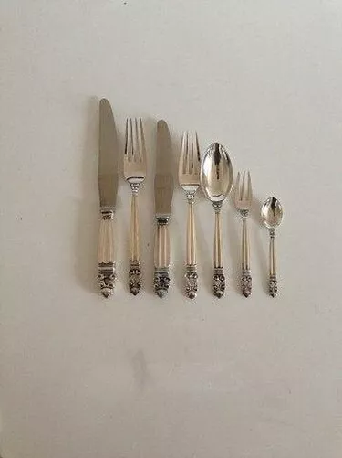 Georg Jensen Acorn Sterlingsilber Flatware Satz für 6 Personen 42 Teile