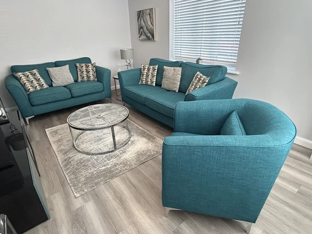 SOFOLOGY ANNEKA 3 Piece Teal Sofa Set 700.00 PicClick UK