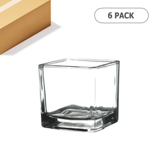 Clear Small Glass Cube Vase 2x2"H | Votive Candle Holder | Bulk Wholesale, 6 Pcs