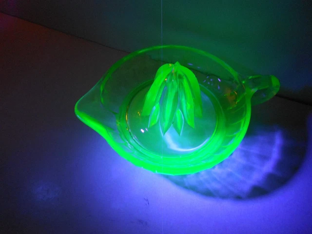 Vintage Uranium Vaseline Glass Juicer/Reamer Depression Green 6" Glows Nicely!