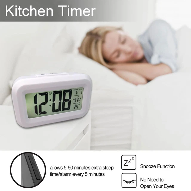 Digital Display Alarm Clock Battery Operated Snooze Design Night light O7M5